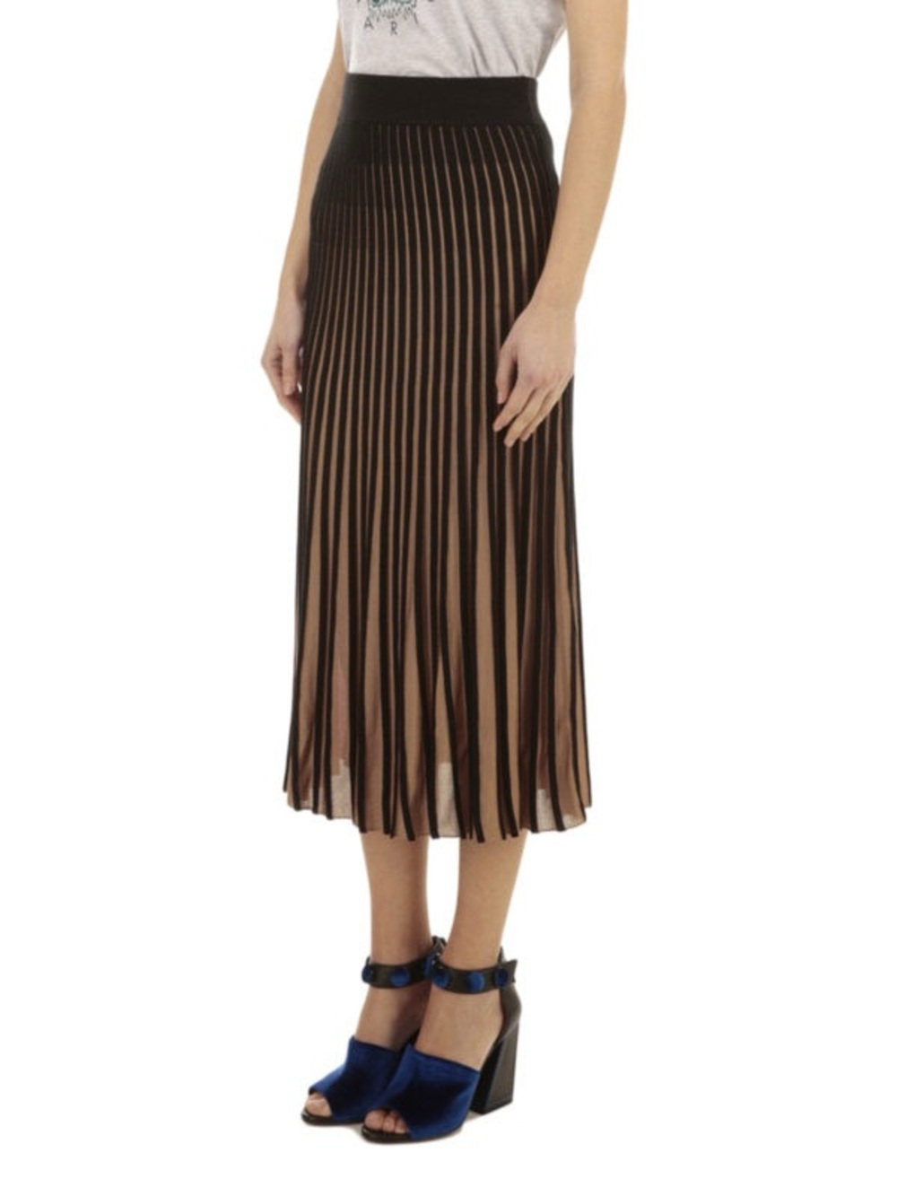 Kenzo Pink Tan Two Tone Pleated Ribbed Accordion High Rise Midi‎ Skirt Size XS